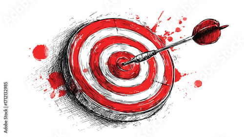 Hand-Drawn Bullseye Target Sketch with Dart for Goal Setting
