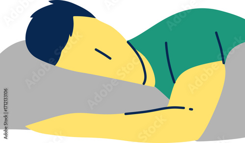 Illustration of a sleeping man resting on a pillow in a relaxed position
