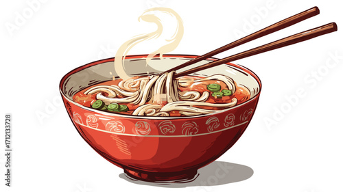 Colorful Cartoon Ramen Noodle Bowl Vector Illustration