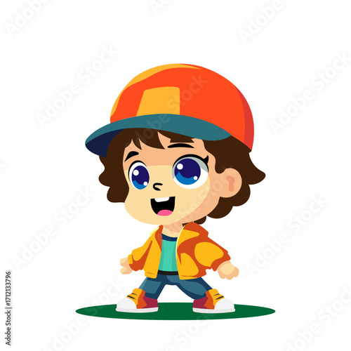 Character for the game illustration of a guy in a cap in hip hop style flat without background