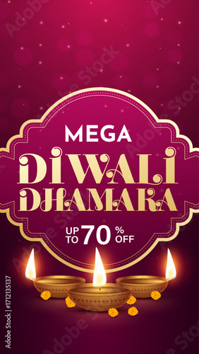 Diwali Sale Label Design Template Vector Layered illustration. Diwali Dhamaka Sale Special Offer Discount Poster Design. Diwali Holiday Sale label Design vector.