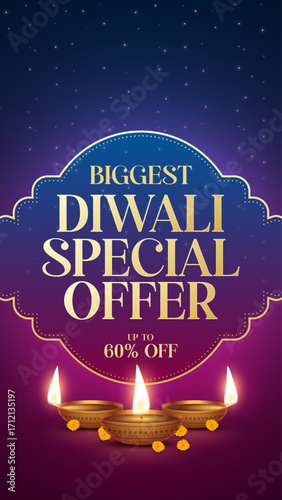 Diwali Sale Label Design Template Vector Layered illustration. Diwali Dhamaka Sale Special Offer Discount Poster Design. Diwali Holiday Sale label Design vector.