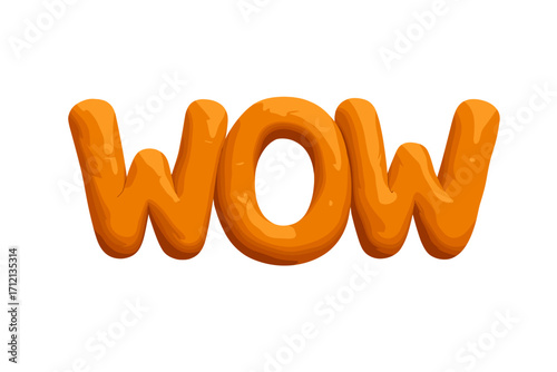 Wow 3d modeling clay word. Realistic render lettering. Creative monochrome design. Volume bold typography style. Plasticine text effect. Handmade alphabet font. Surprise expression.