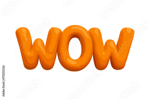 3d modeling clay word WOW. Realistic plasticine render lettering. Creative monochrome orange color design. Volume bold typography style for surprise, amazing expression concept.