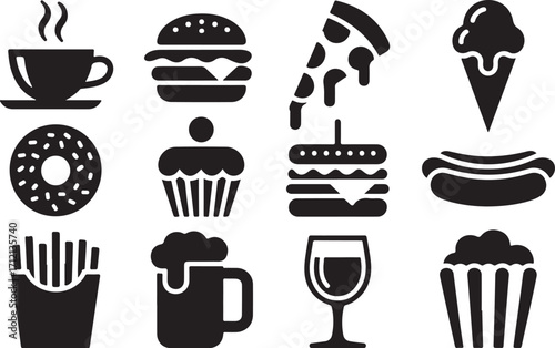 Icon set for delicious food and drink items