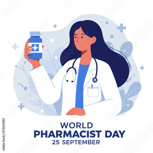 Square banner celebrating world pharmacist day, 25 september, vector illustration design
