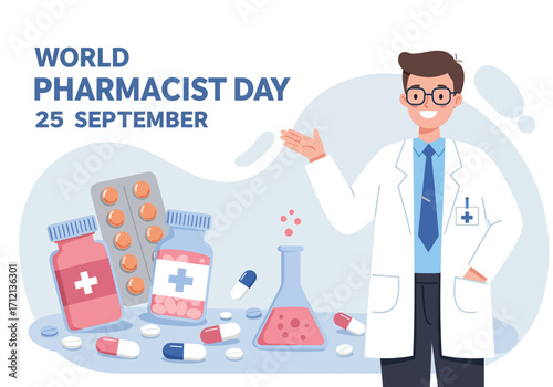 Let's celebrate world pharmacist day, vector illustration