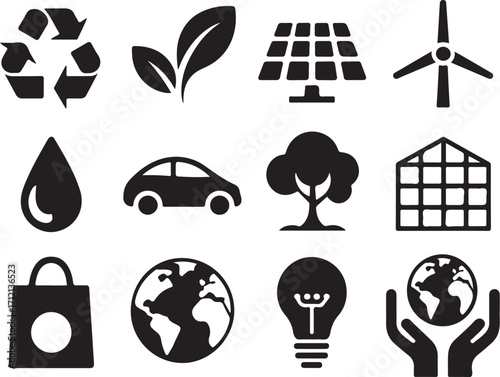 Eco friendly icons for sustainable living and green energy