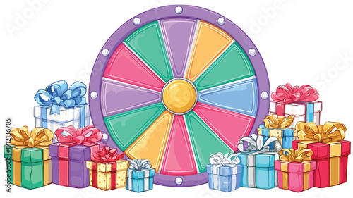 Colorful Spin Wheel with Various Prizes and Rewards for Exciting Offers Promotion