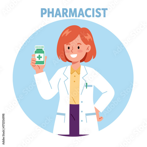 Potrait woman pharmacist, vector illustration design