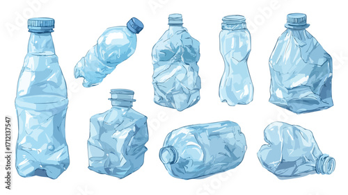 Crumpled Plastic Empty Bottles Set for Eco-Friendly Recycling Campaigns