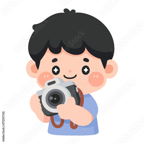 Cartoon Boy Holding Camera Illustration