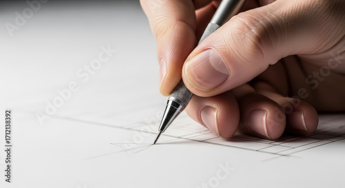 Hand Holding a Mechanical Pencil Drawing on White Paper Close Up Shot