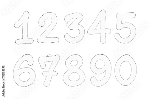 Urban graffiti style white spray paint numbers set isolated on white background, hand-drawn vector cartoon illustration, spray painted street art figures, digital clipart collection