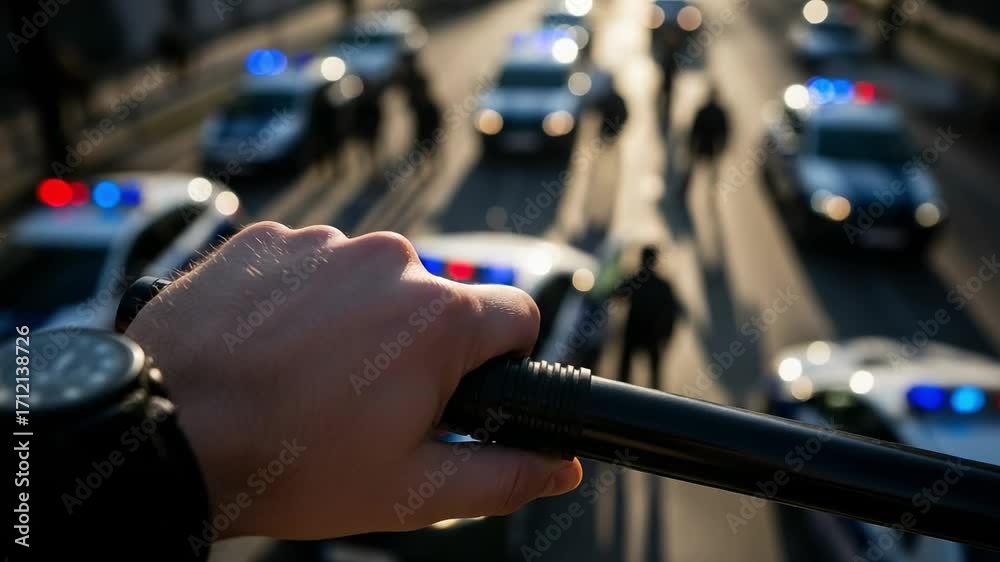 Police Activity at Traffic Scene: Nighttime Overview with Patrol Cars ...