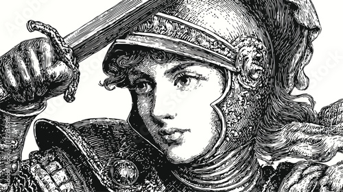 Engraved Female Warrior Vector Illustration with Antique Vibe