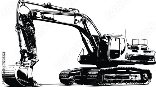 Excavator Vector Silhouette Illustration on White Background