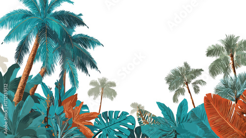 Exotic Tropical Leaves Background with Palm Tree Jungle Foliage
