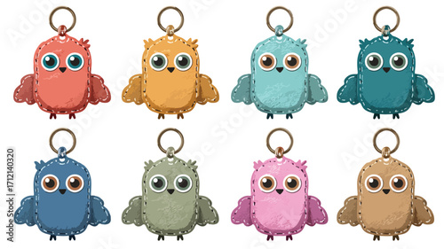Cute Flat Vector Felt Animal Keychains with Stitching for Crafts and Accessories