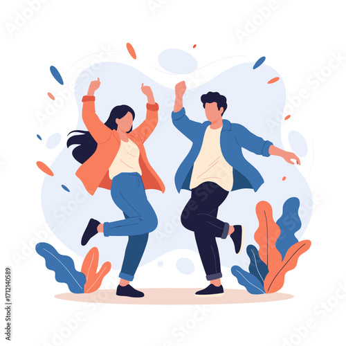Joyful friends dancing together embracing a moment of celebration and happiness outdoors surrounded by nature