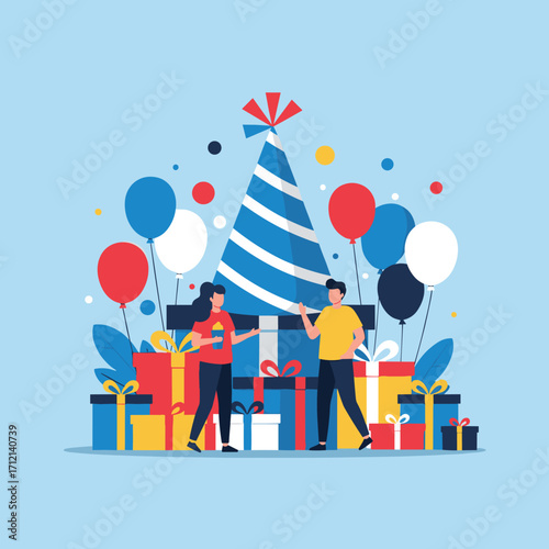 Celebration party fun with balloons gifts and festive hat for special occasion