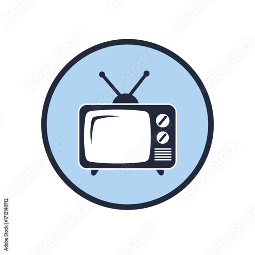 Retro television icon featuring an antenna and a screen showing a blank display for entertainment and media content