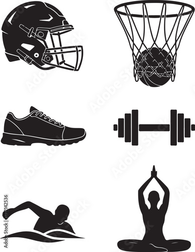 Sports icons fitness training and healthy lifestyle elements