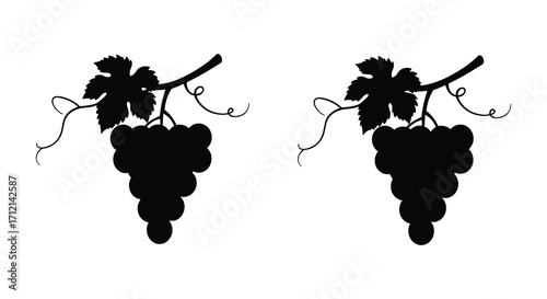 Two bunches of dark grapes with leaves a simple black silhouette design