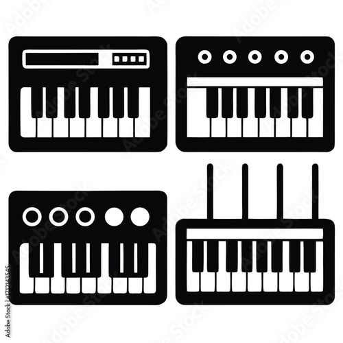 "Piano Keyboard Musical Instrument Vector Icon Set | Music Illustration"