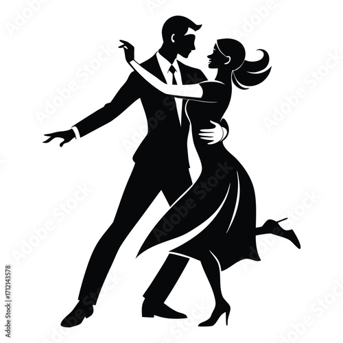 "Romantic Couple Dancing Silhouette Vecto