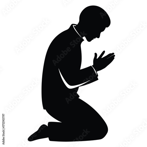 "Muslim Man Praying Silhouette Vector"