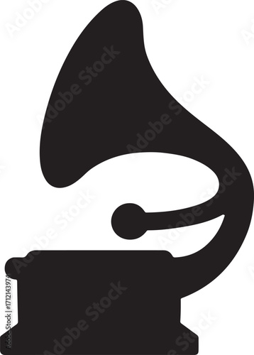 Gramophone icon silhouette vector for vintage music logos, retro labels, classic audio symbols and decorative design.