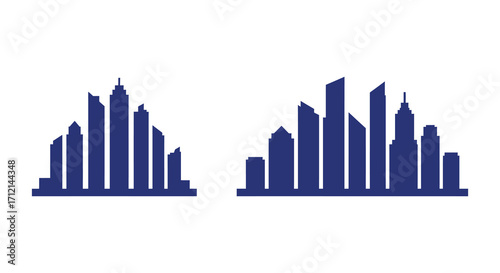 Minimalist dark blue city skylines depicted in a simple geometric style