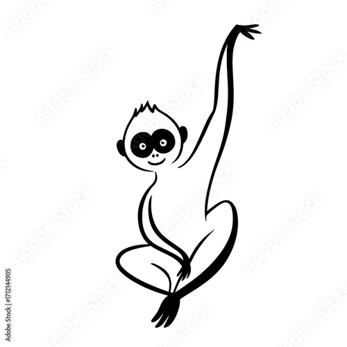 Gibbon. Gibbon simple black and white line art vector logo