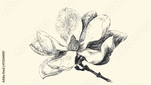 Exquisite hand-drawn magnolia flower ink sketch for elegant designs