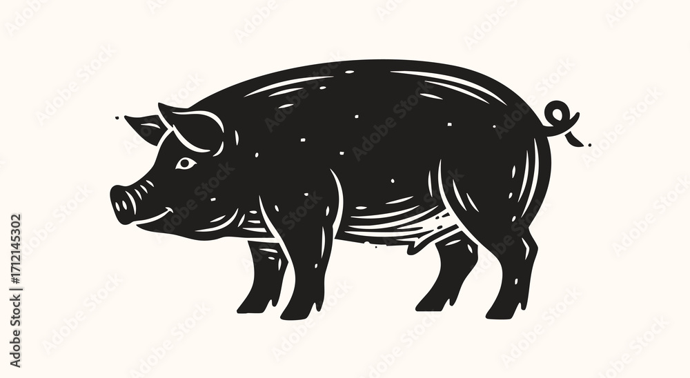 Fototapeta premium Pig standing side view engraving style vector illustration