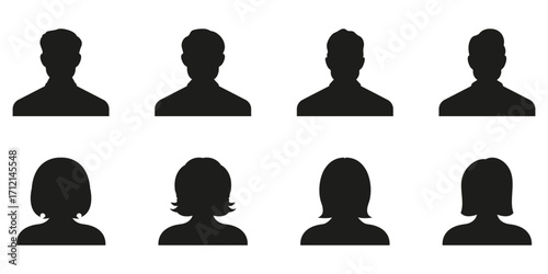 Business and Casual Avatars for Apps and Websites Solid Icon Set. Personal Profile Heads for Web and Mobile Silhouette Symbol Collection. Isolated Vector Illustration