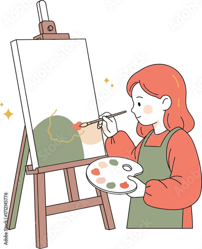 vector illustration of a young female artist painting on a canvas for an International Day of the Girl Child theme of creativity and self-expression.