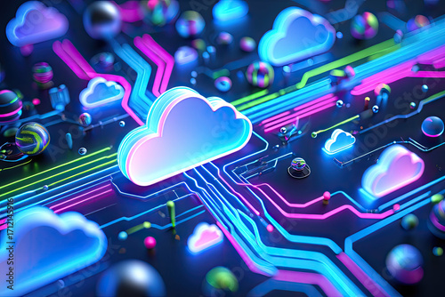 Obraz na płótnie From Google import genai Cloud Computing's Vibrant Circuitry, Illustrating AI's Digital Network