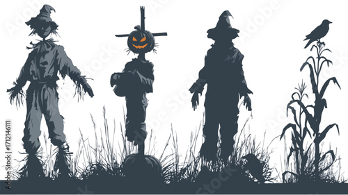 Spooky Halloween Scarecrow in Haunted Field Props for Design
