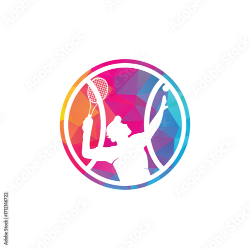 Tennis and tennis player hits the ball with a tennis racket, logo template.