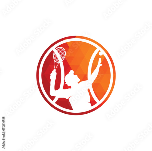 Tennis and tennis player hits the ball with a tennis racket, logo template.