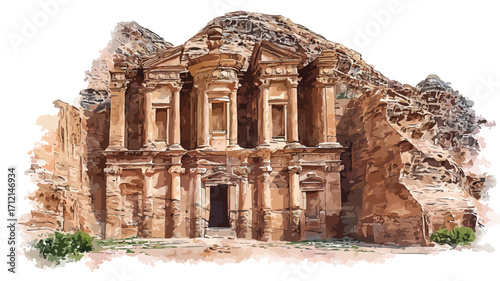 Petra Impressionist Watercolor Vector Painting for Creative Projects