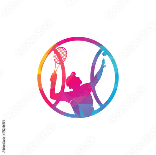Tennis and tennis player hits the ball with a tennis racket, logo template.