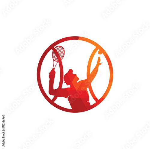 Tennis and tennis player hits the ball with a tennis racket, logo template.