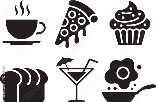 Delicious food and drink icons for menus and recipes