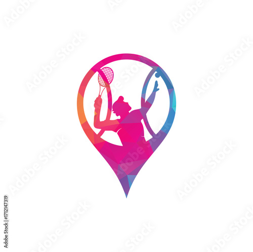 Tennis and tennis player hits the ball with a tennis racket, logo template.