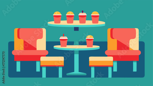 Each seat was equipped with a cup holder and a small table for refreshments.
