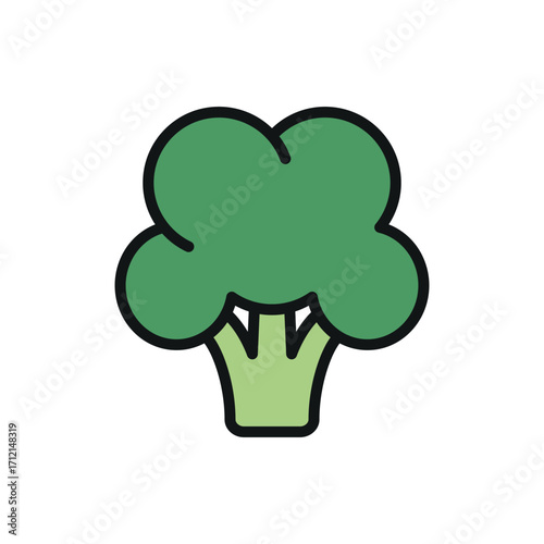 Broccoli icon in color with line for diet, eco, and vegan visuals.