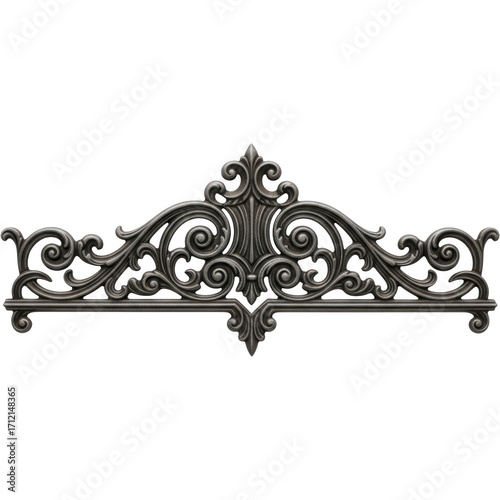 Ornate scrollwork metal design element for elegant architectural embellishments and decorative accents isolated on transparent background